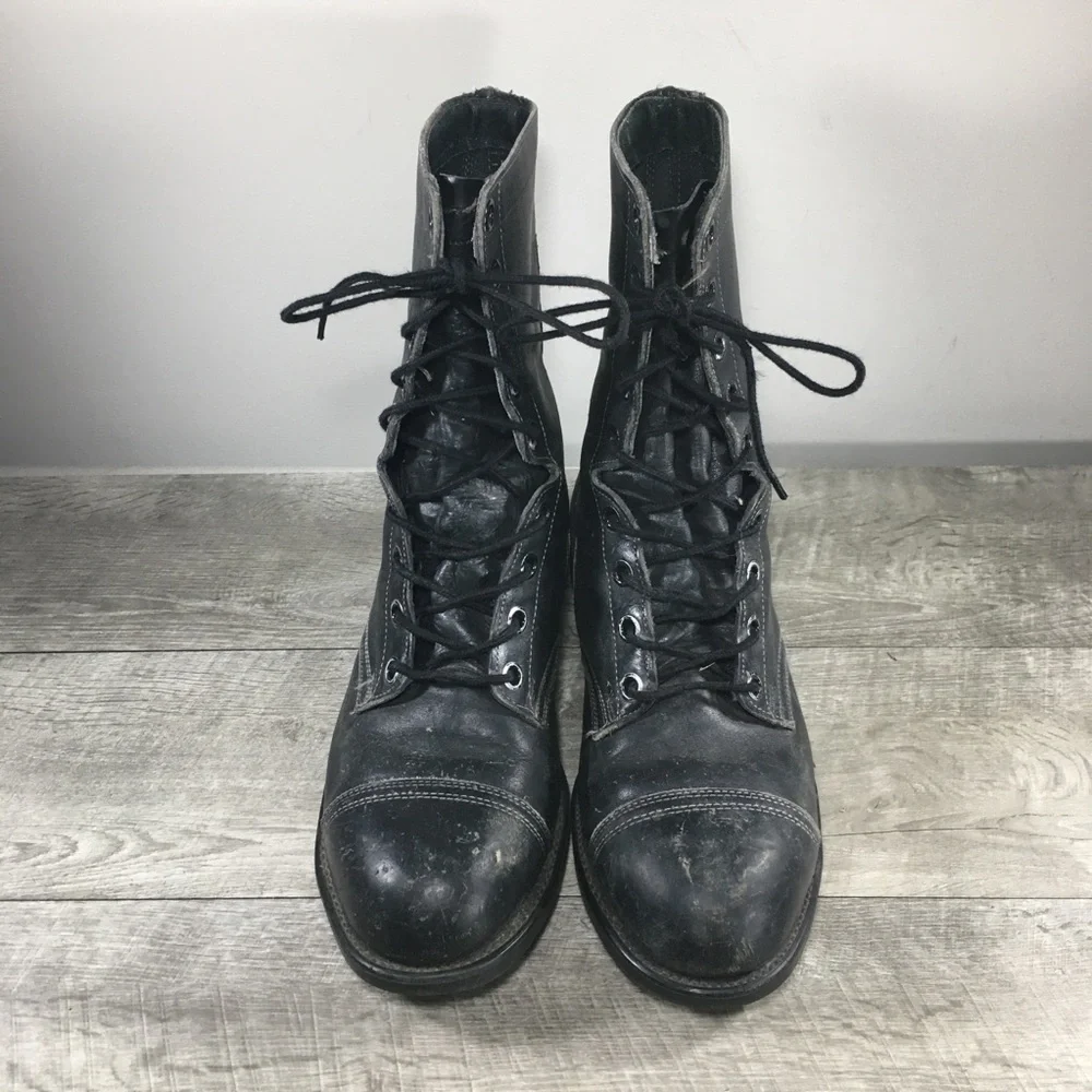 Vintage 90's Combat Work Steel Toe Punk Leather Motorcycle Biker Mens Boots 10 W